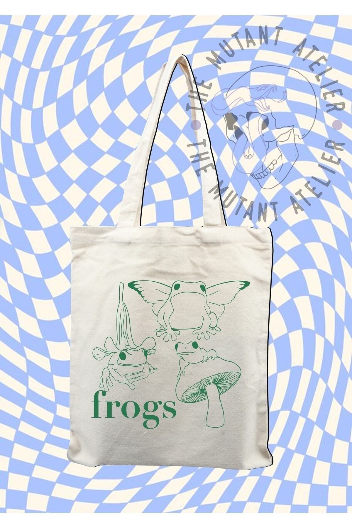Mutant Atelier Frogs Baskılı Tote Bag Bez Çanta