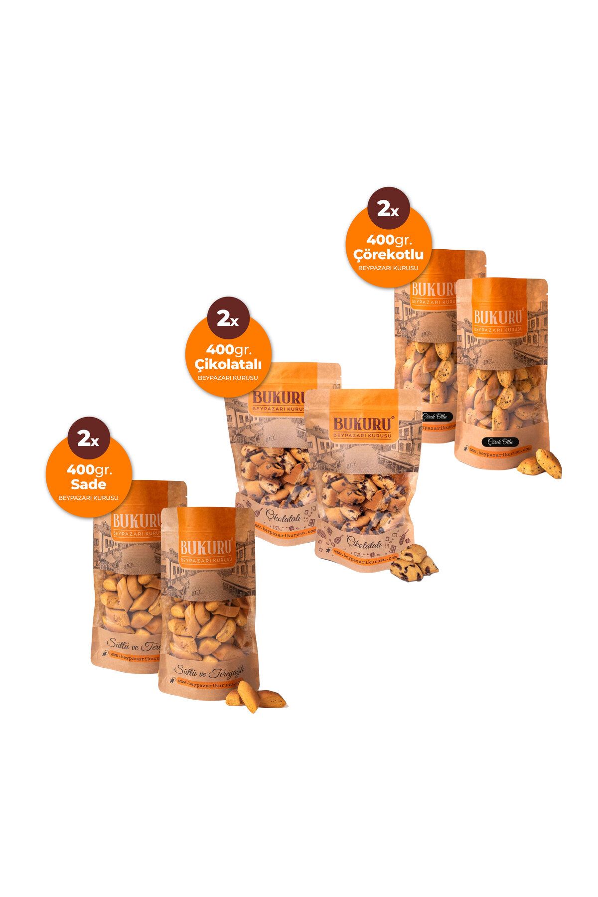 TADIM KURU FIRINI Mix - 2 (2 Adet 400gr. Sade + 2 Adet 400gr. Çörekotlu + 2 Adet 400gr. Çikolatalı)