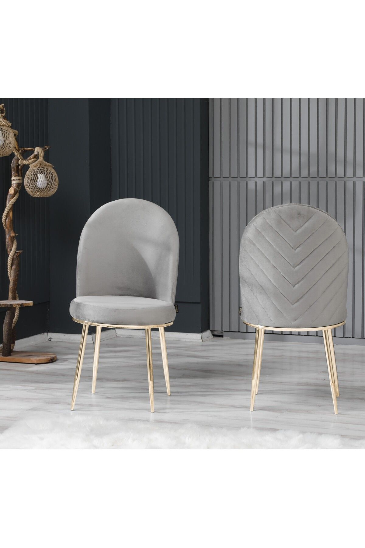 İNCİMO Cafe Salon Mutfak Sandalyeleri Yağmur Gri Gold Ayaklı