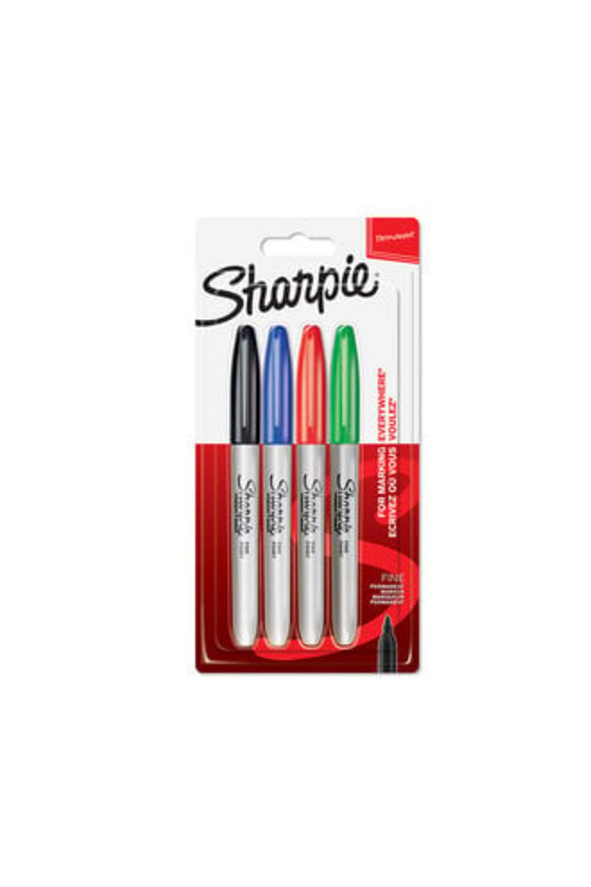 Sharpie Fine Permanent Keçeli kalem, 4'lü Standart Renkli Boya Kalemi Seti ( 1 ADET )