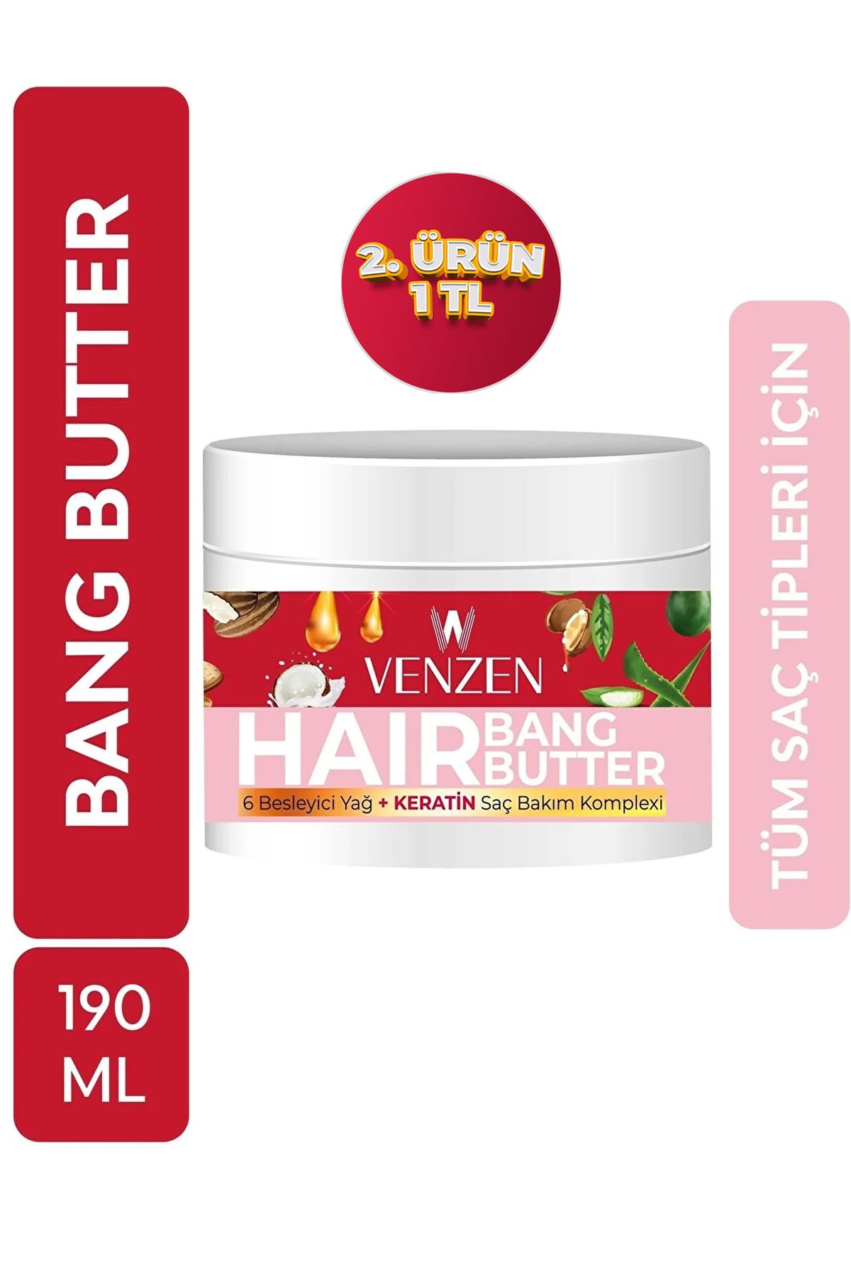 Venzen Profesyonel Bang Butter 6 Besleyici Yağ Onarıcı Keratin Komplexi Saç Bakım Yağı, Maskesi 190 ml