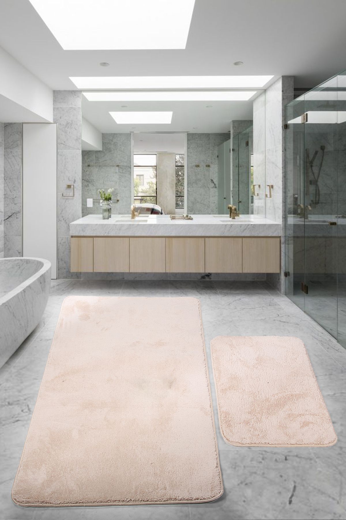 Saroni Relax Vizon Leke Tutmaz Yıkanabilir Kaymaz Taban Modern Yumuşak Lüks Banyo Takımı 80x150 & 50x80