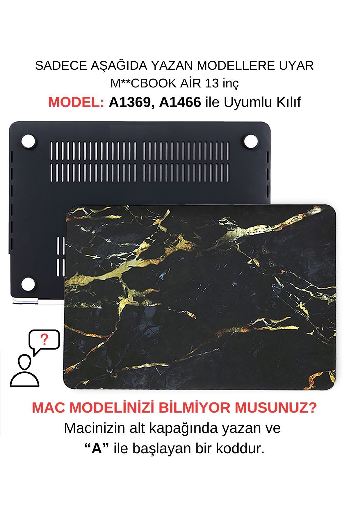 Mcstorey Macbook Air Kılıf 13inç (ESKİ USB'Lİ MODEL 2010-2017) A1369 A1466 Ile Uyumlu Mermer