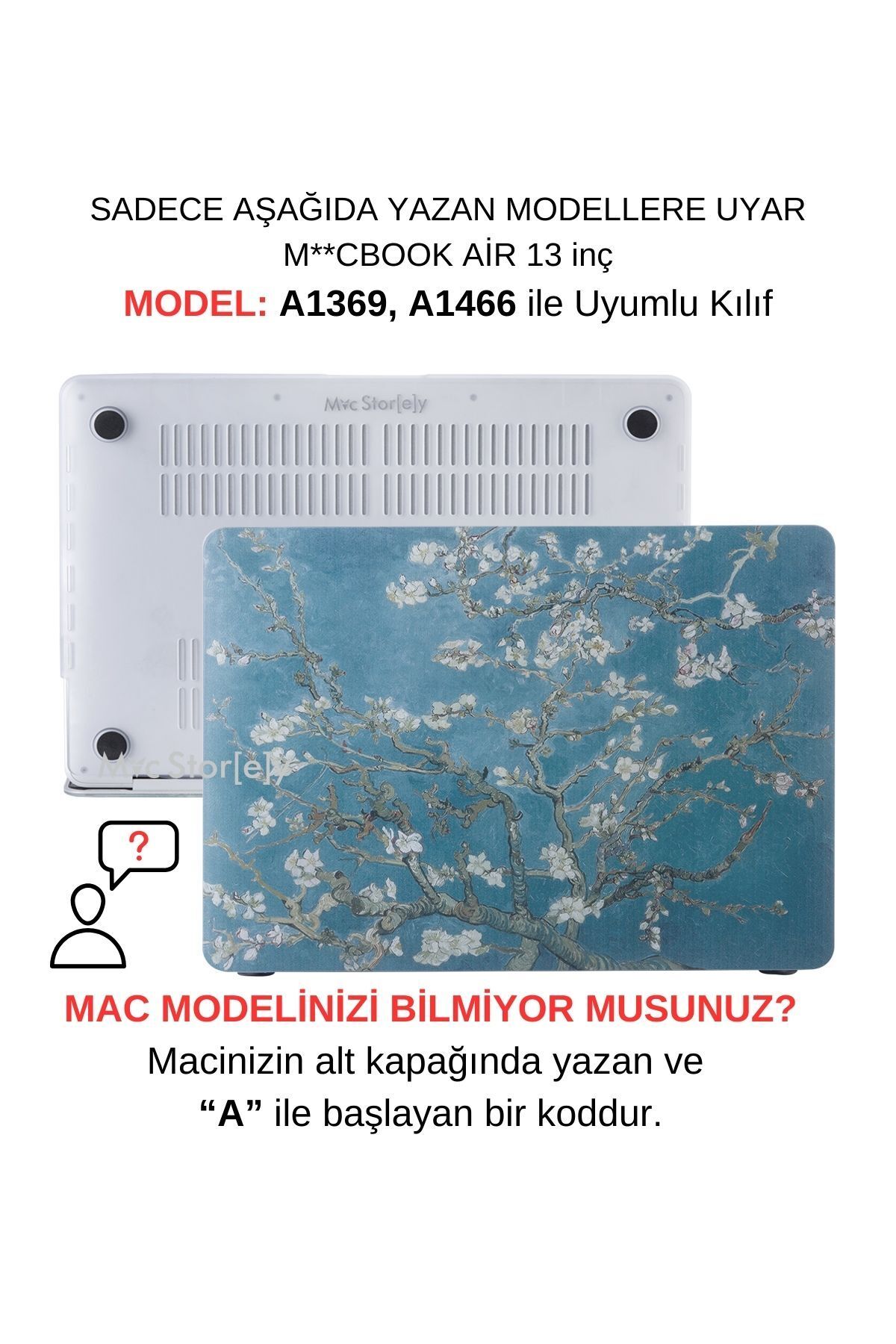 Mcstorey Macbook Air Kılıf 13 Inç Flower03 (ESKİ USB'Lİ MODEL 2010-2017) A1369 A1466 Ile Uyumlu