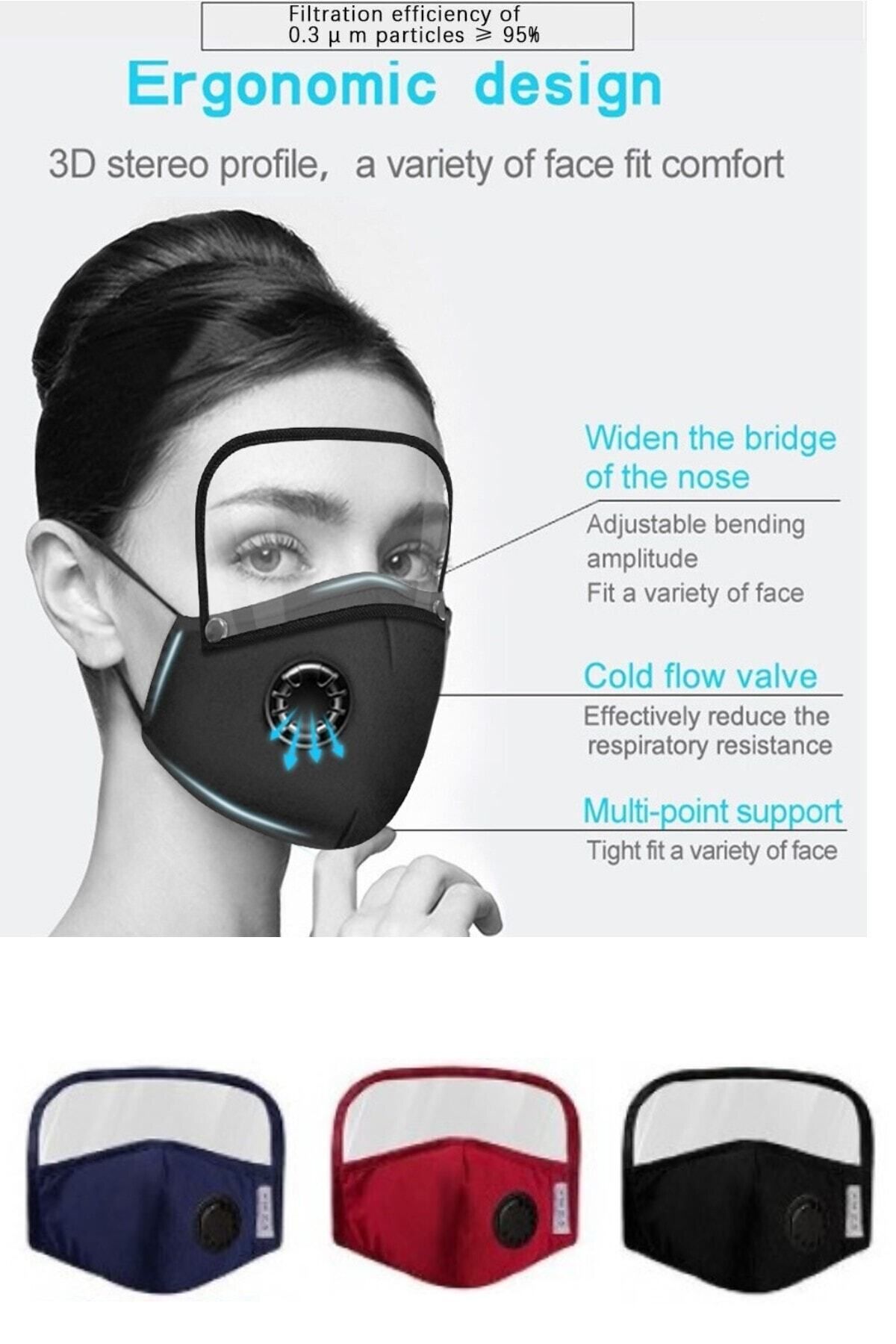 optana Siperlikli Ağız Hava Filtreli Camlı Koku Ve Soğan Göz Yakma Engelleyici Mutfak Maskesi