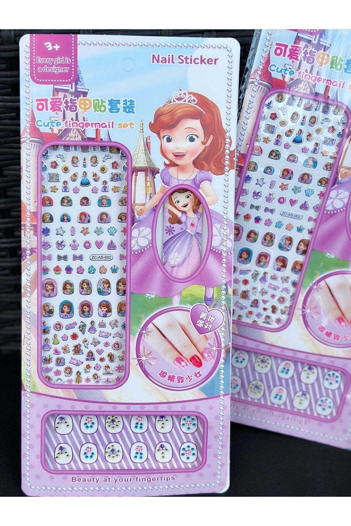 QUEEN AKSESUAR Disney prenses Sofia trend çocuk tırnağı taşlı takma tırnak sticker törpü seti
