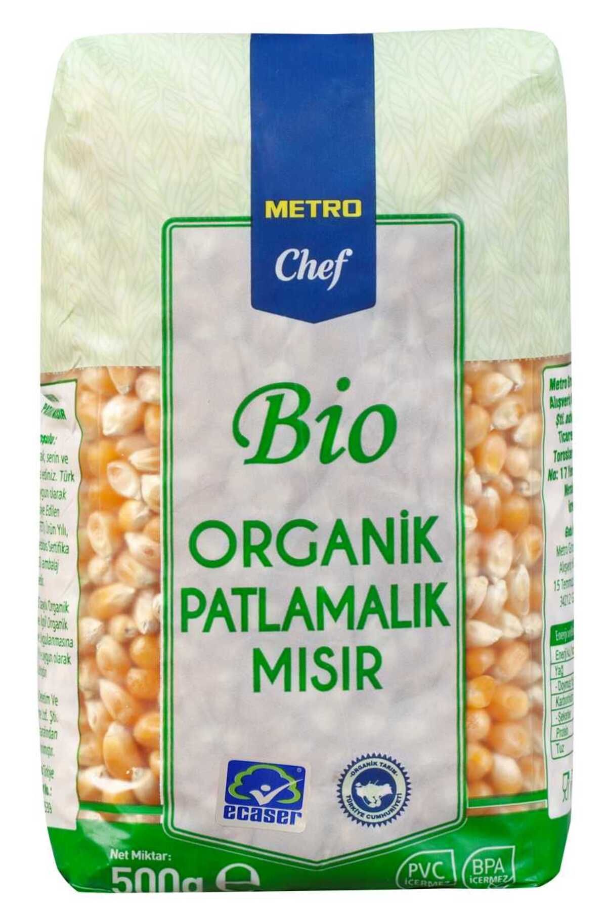Metro Chef Bio Popcorn Patlatmalık Mısır 500g 2 Paket Şef Mutfak Baklagil Kuru Gıda Organik