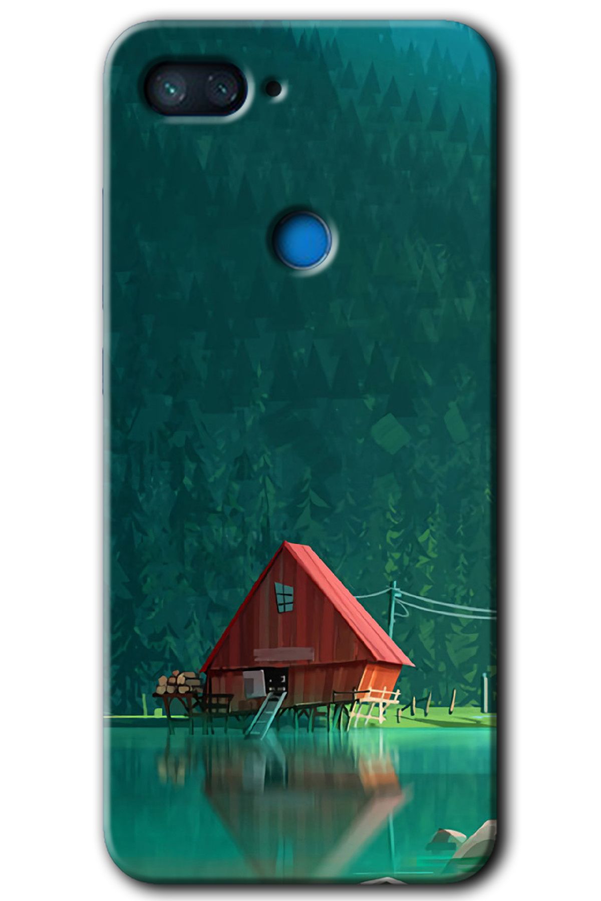 Gramaphone Xiaomi Mi 8 Lite Kılıf HD Desen Baskılı Arka Kapak + Kırılmaz Cam - House In Woods