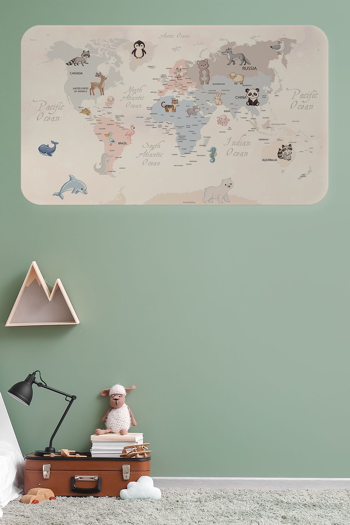Harita Sepeti Eğitici Dünya Haritası Dünya Atlası Çocuk ve Bebek Odası Duvar Sticker-3809