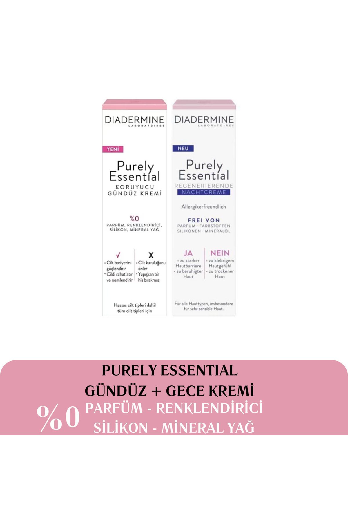 Diadermine Purely Essential Cilt Bakım Seti - Gündüz Kremi 40 ml + Gece Kremi 40 ml