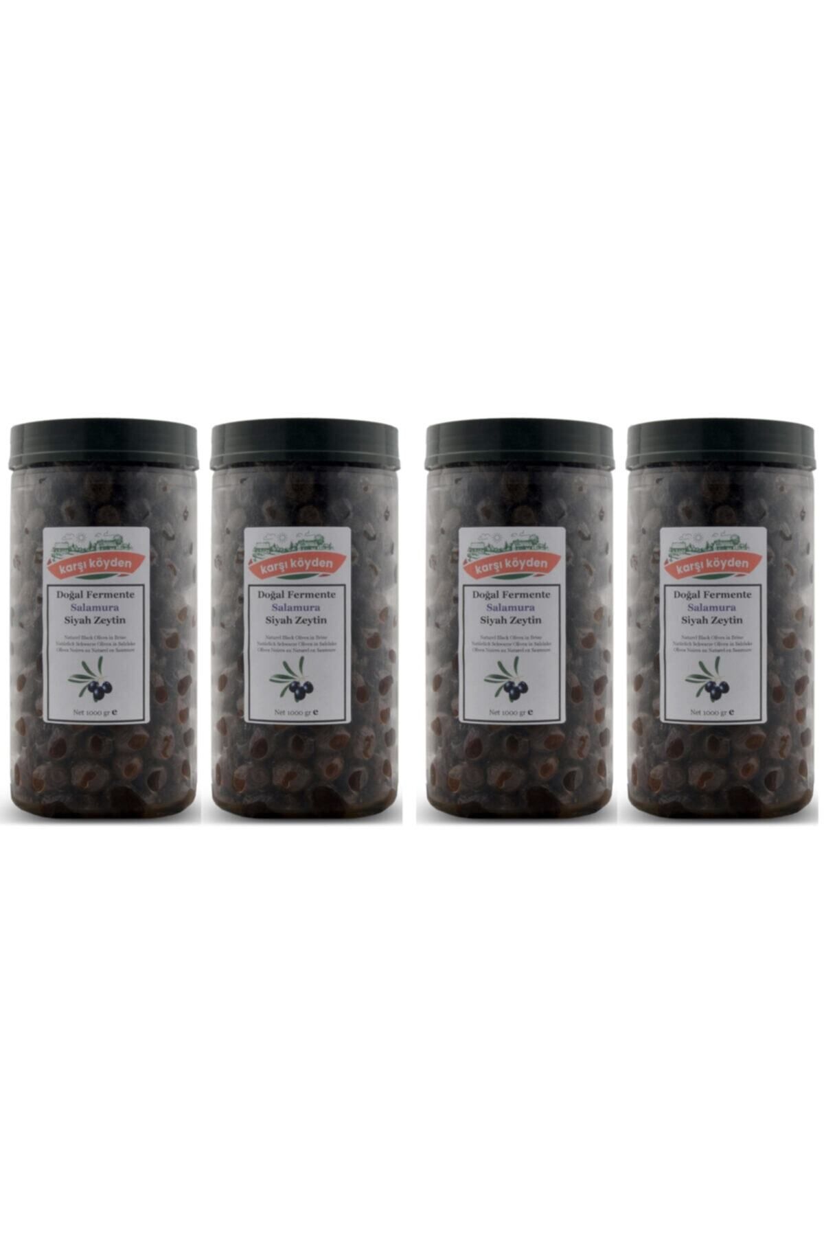 Karşı Köyden Taş Baskı Doğal Fermente Salamura Siyah Zeytin (1 Kg X 4'lü Avantajlı Paket
