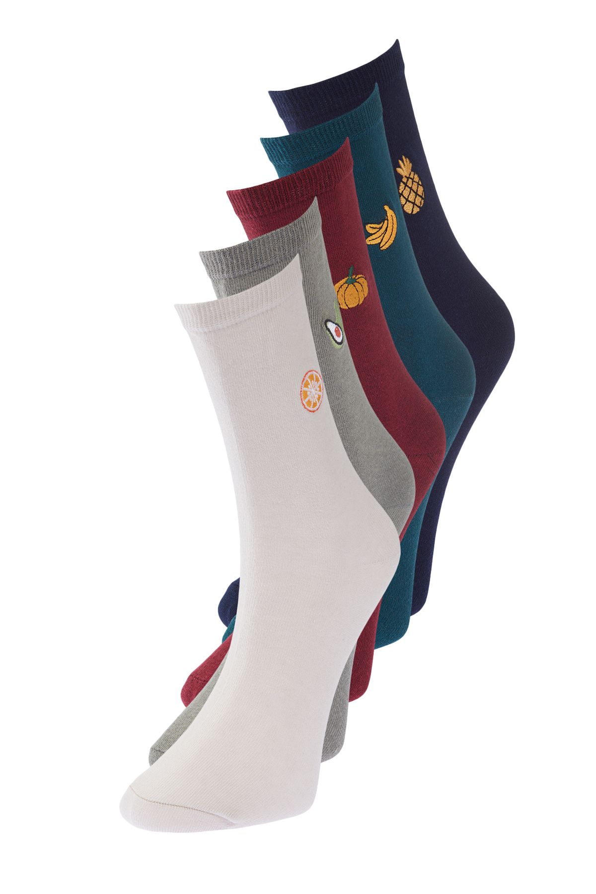 TRENDYOL MAN Premium Çok Renkli Pamuklu 5'li Paket Meyve Nakışlı Soket Çorap TMNAW24CO00013