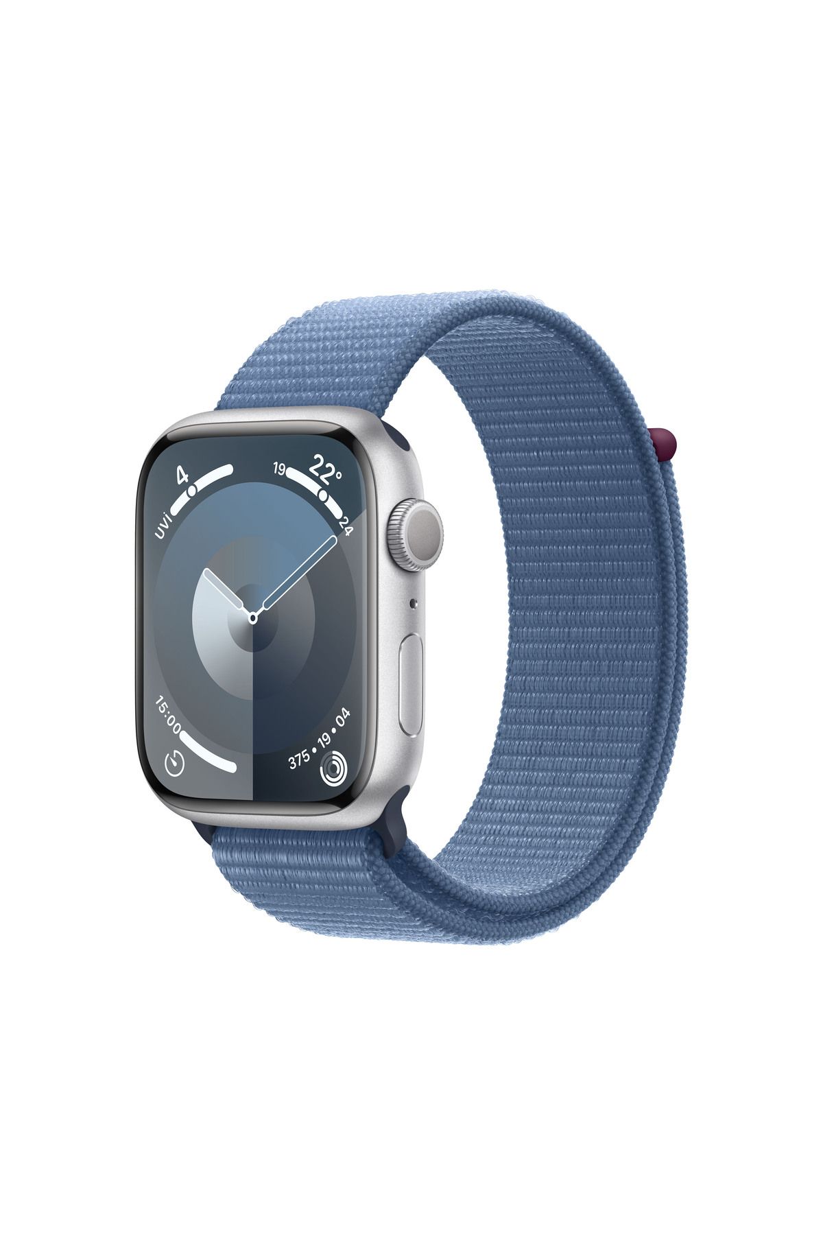 Apple Watch Series 9 GPS 45mm Gümüş Alüminyum Kasa ve Fırtına Mavisi Spor Kordon - S/M