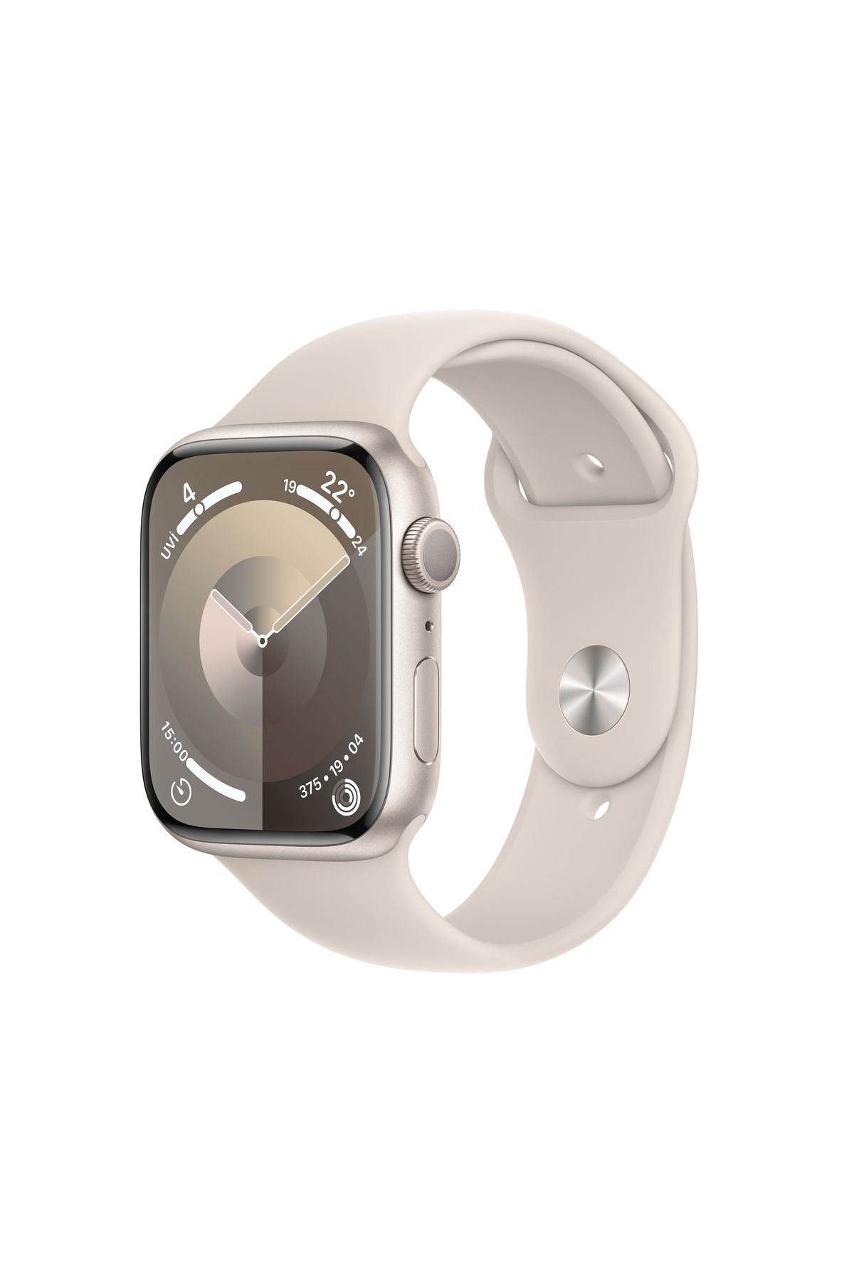 Apple Watch Series 9 GPS 45mm Yıldız Işığı Alüminyum Kasa ve Yıldız Işığı Spor Kordon - S/M