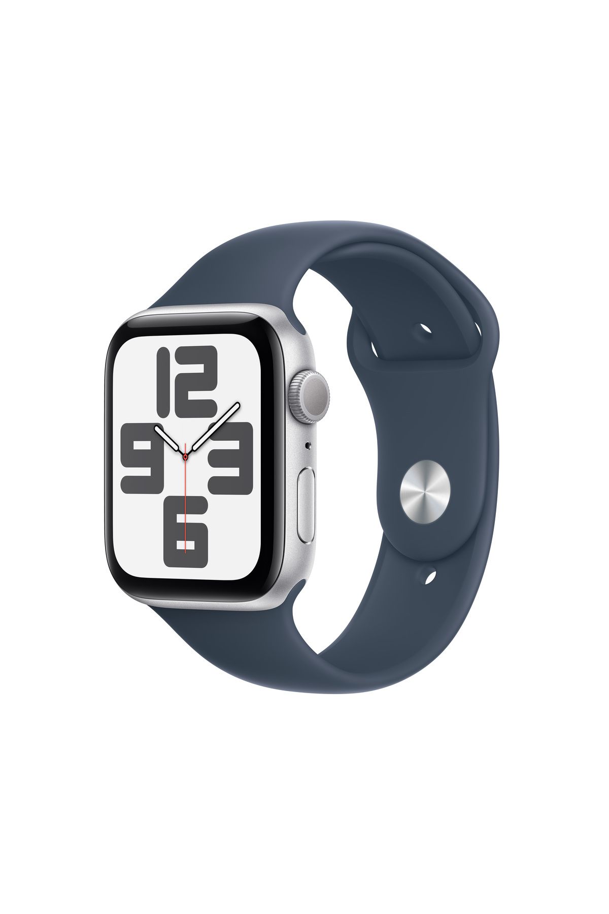 Apple Watch SE GPS 44mm Gümüş Alüminyum Kasa ve Fırtına Mavisi Spor Kordon - M/L