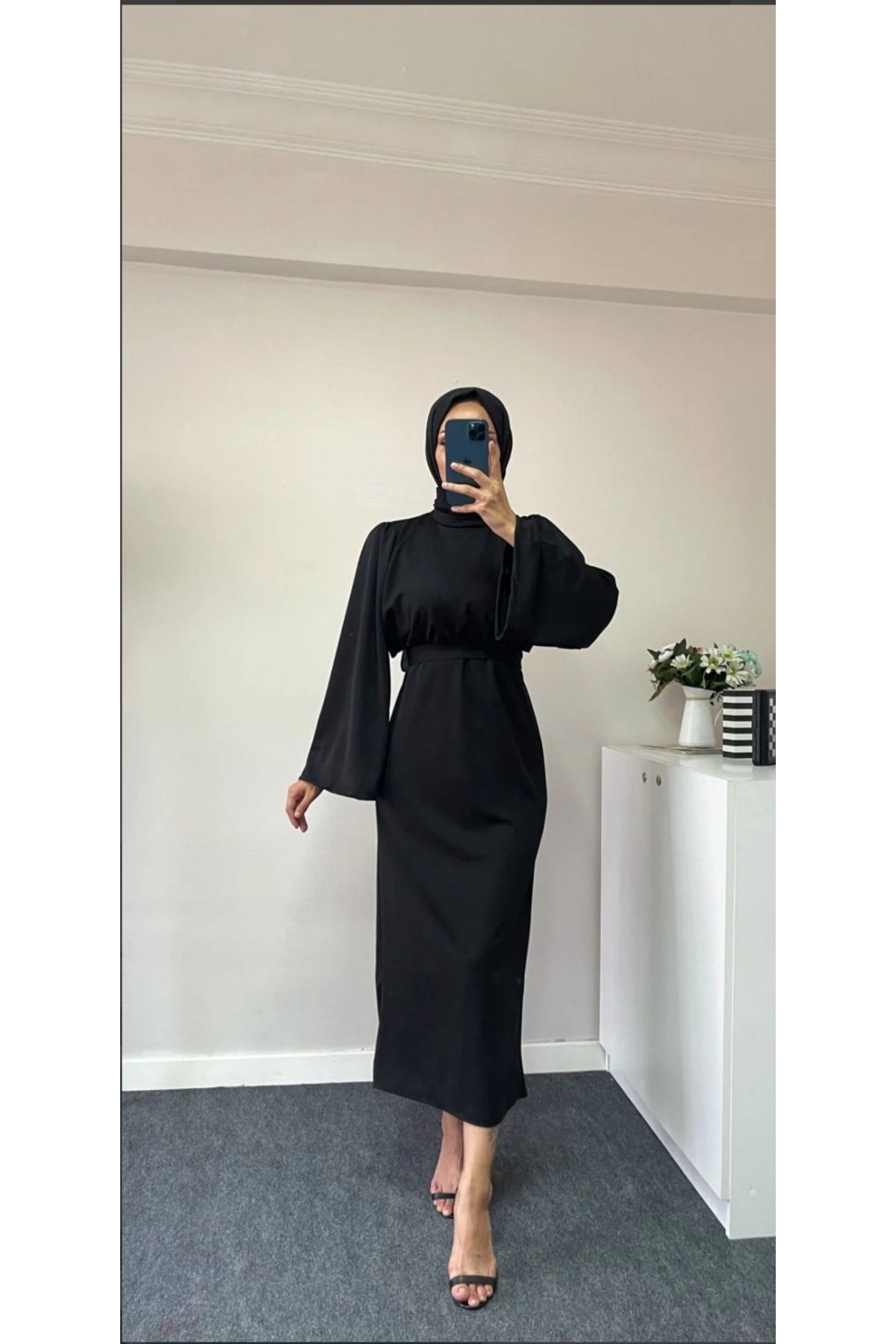 Lamia Giyim Volan Kol Kuşaklı Tesettür Elbise