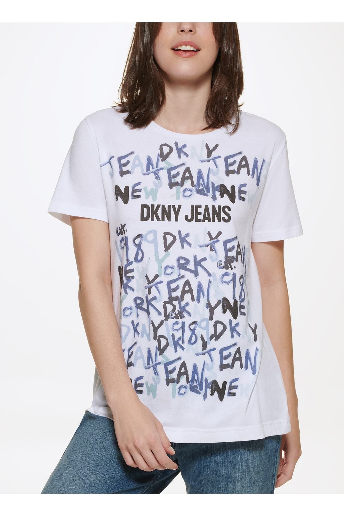 Dkny Jeans Bisiklet Yaka Beyaz Kadın T-shirt E2dfydna