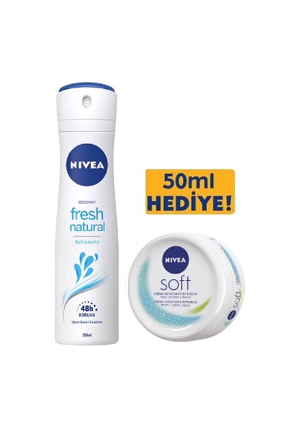 NIVEA Kadın Deodorant Fresh Natural Sprey 150 ml + Nivea Soft Nemlendirici Krem 50 ml