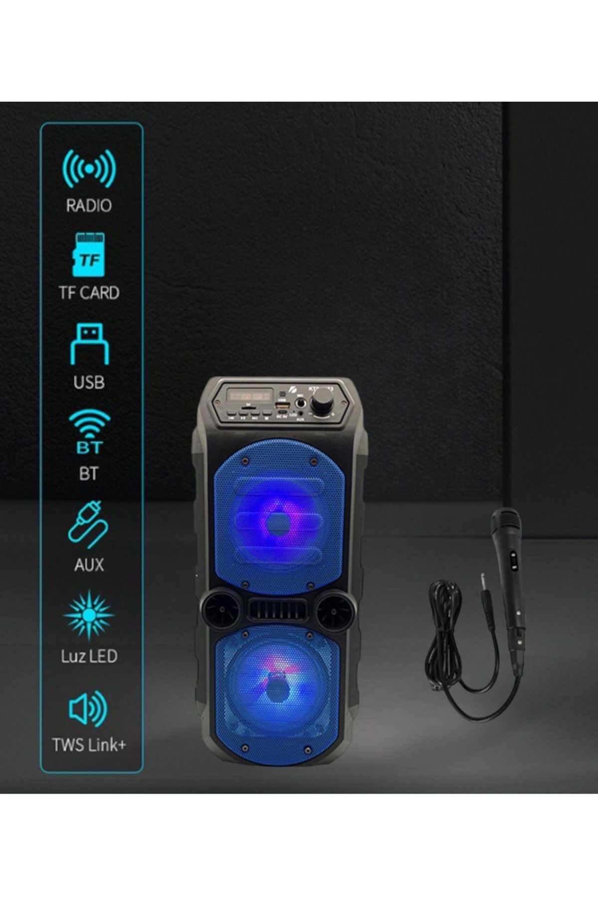 Polygold Outdoor Parti Hoparlörü Bluetooth Hoparlör 4 Inç × 2 Kablosuz Speaker-mikrofonlu Set-kts 1083 Mavi
