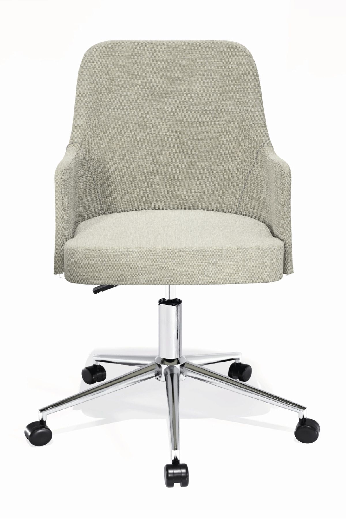 HAUSEBOX Louis Silinebilir Keten Kumaş - Ofis Çalışma Koltuğu & Sandalyesi (KREM/KROM METAL AYAK)