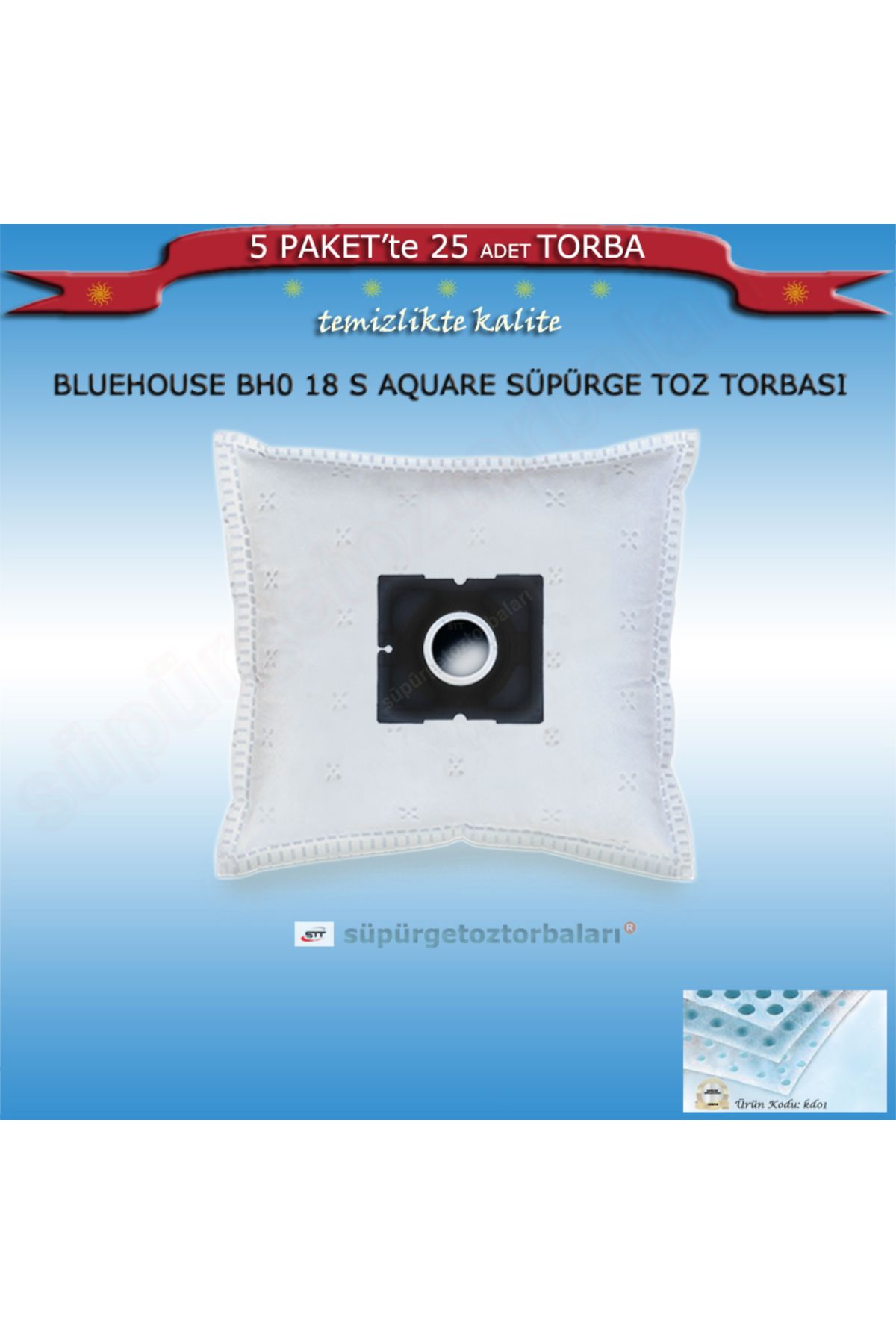 BLUE HOUSE Bluehouse Bh0 18 S Aquare Süpürge Toz Torbası 25 Adet Torba Kd01