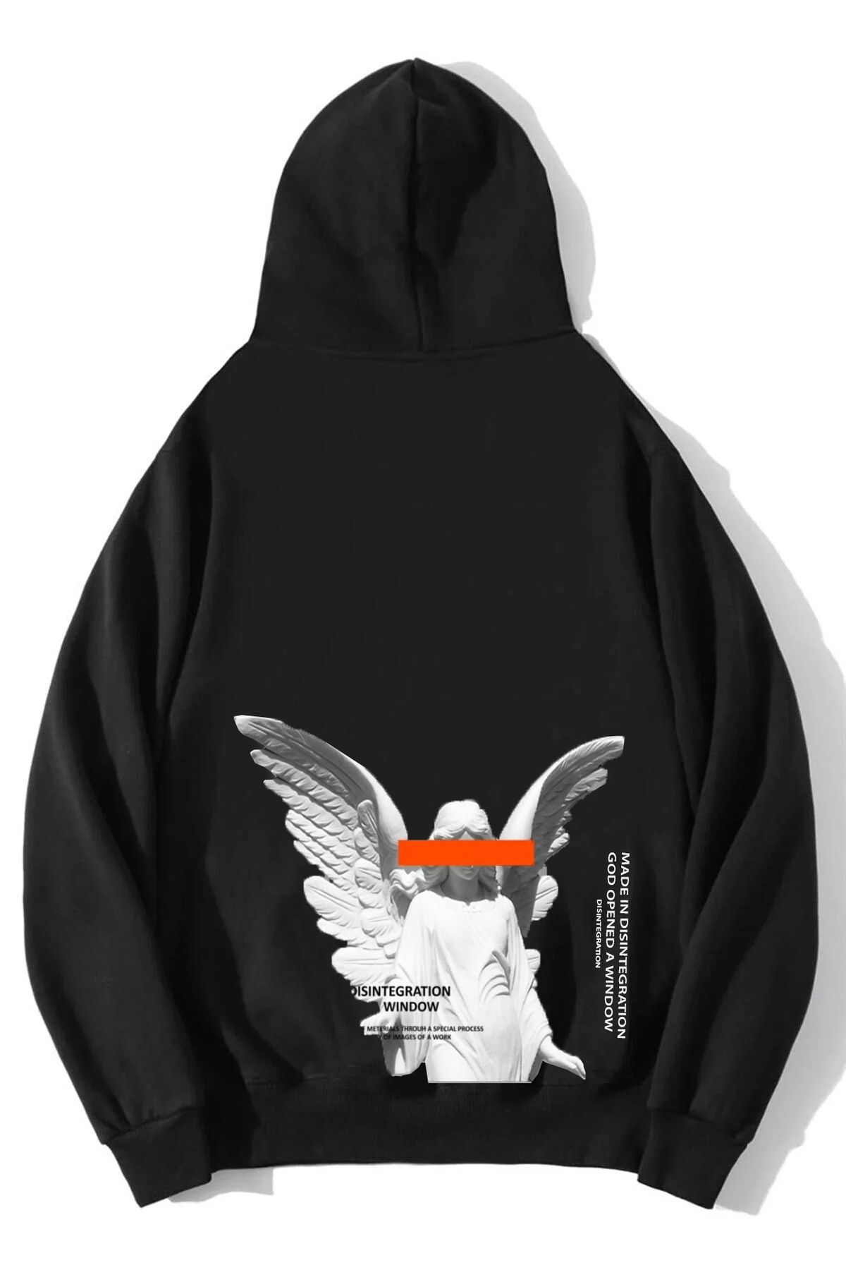 dAcollection Unisex Oversize Baskılı Şardonlu Kapüşonlu Sweatshirt-siyah