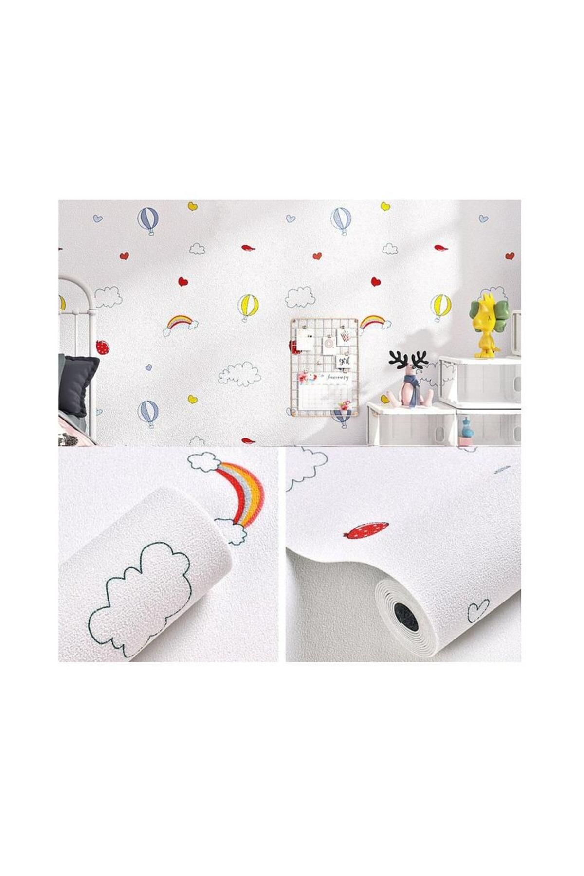 Renkli Duvarlar 50x280cm Çıkart Yapıştır Sticker Gökkuşağı Balon Yapışkanlı Duvar Kağıdı Silinebilir Çocuk Odası
