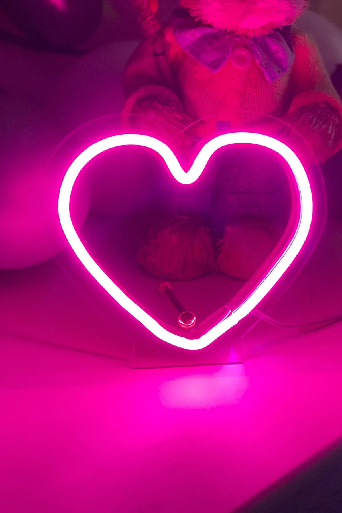 womeart Kalp Model Neon Led Işıklı Masa Lambası, 15x13cm