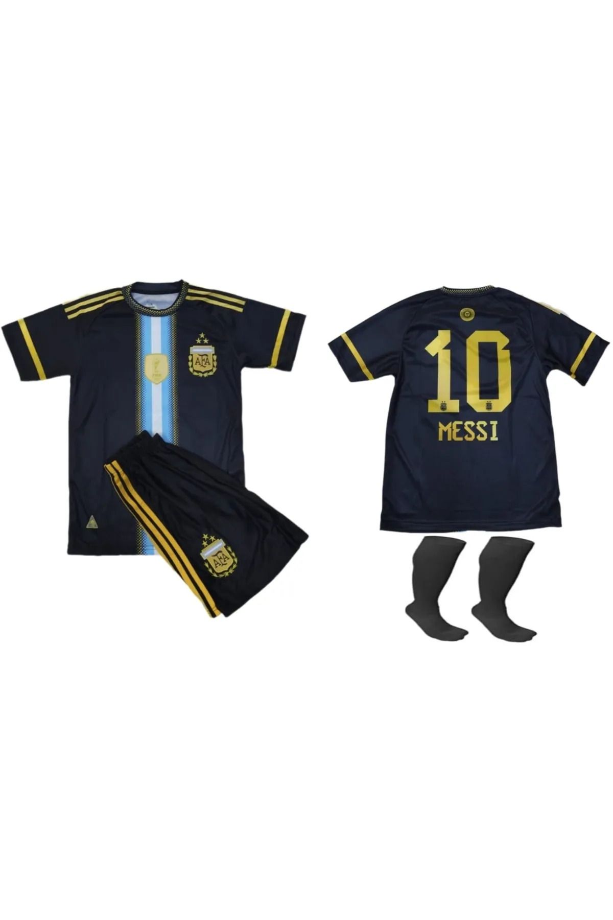 FORMA16 Çocuk Arjantin Messi 3 Yıldızlı Yeni Forması forma şort Ve Çoraplı 3lü Set