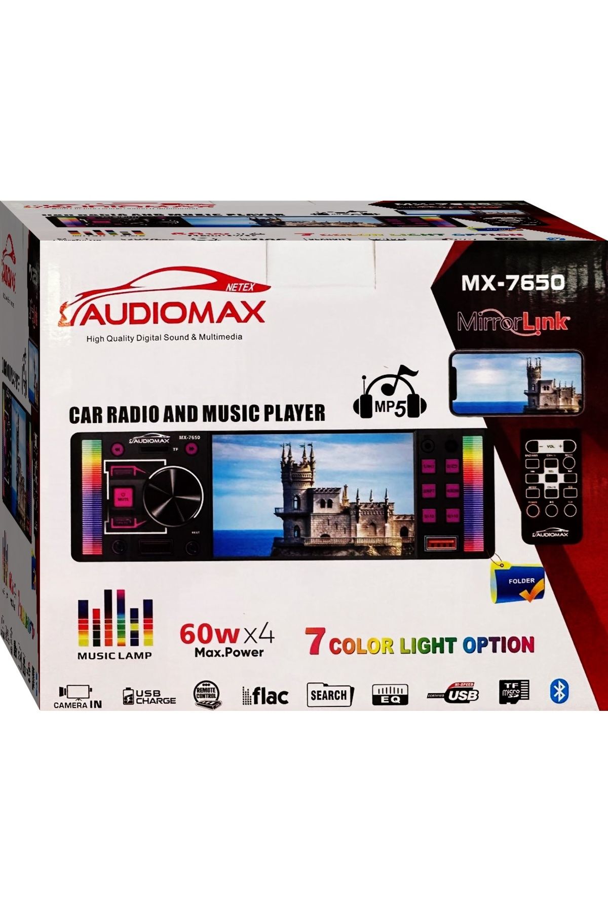 Audiomax Araba Oto Teyp AMBİYANS Ekranlı Bluetooth-mp5-mp4-usb-sd 60*4 RİTİM IŞIKLI RGB Uyumlu