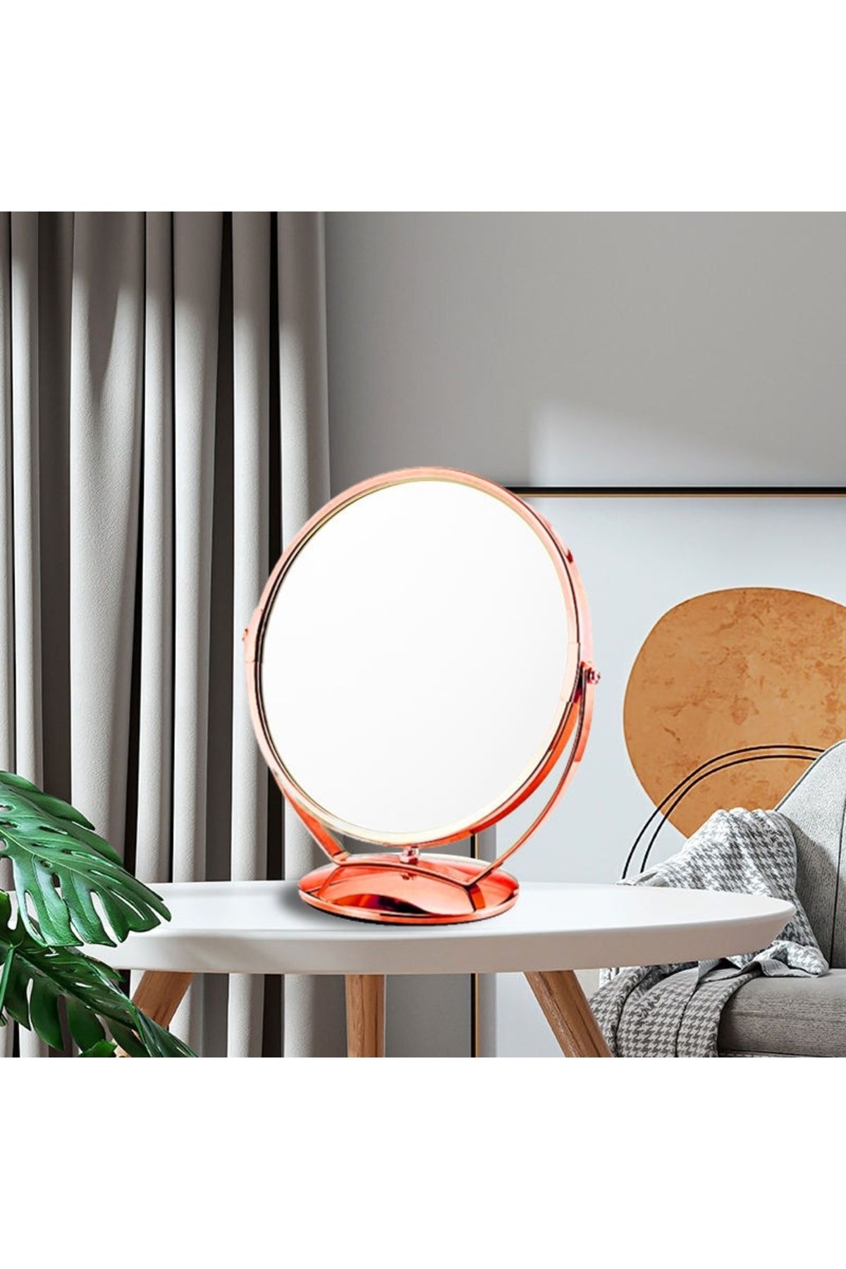 gaman Çift Taraflı Büyüteçli Bakır Krom Plastik El Aynası Masa Aynası Makyaj Aynası Ayarlanabilir 15 Cm