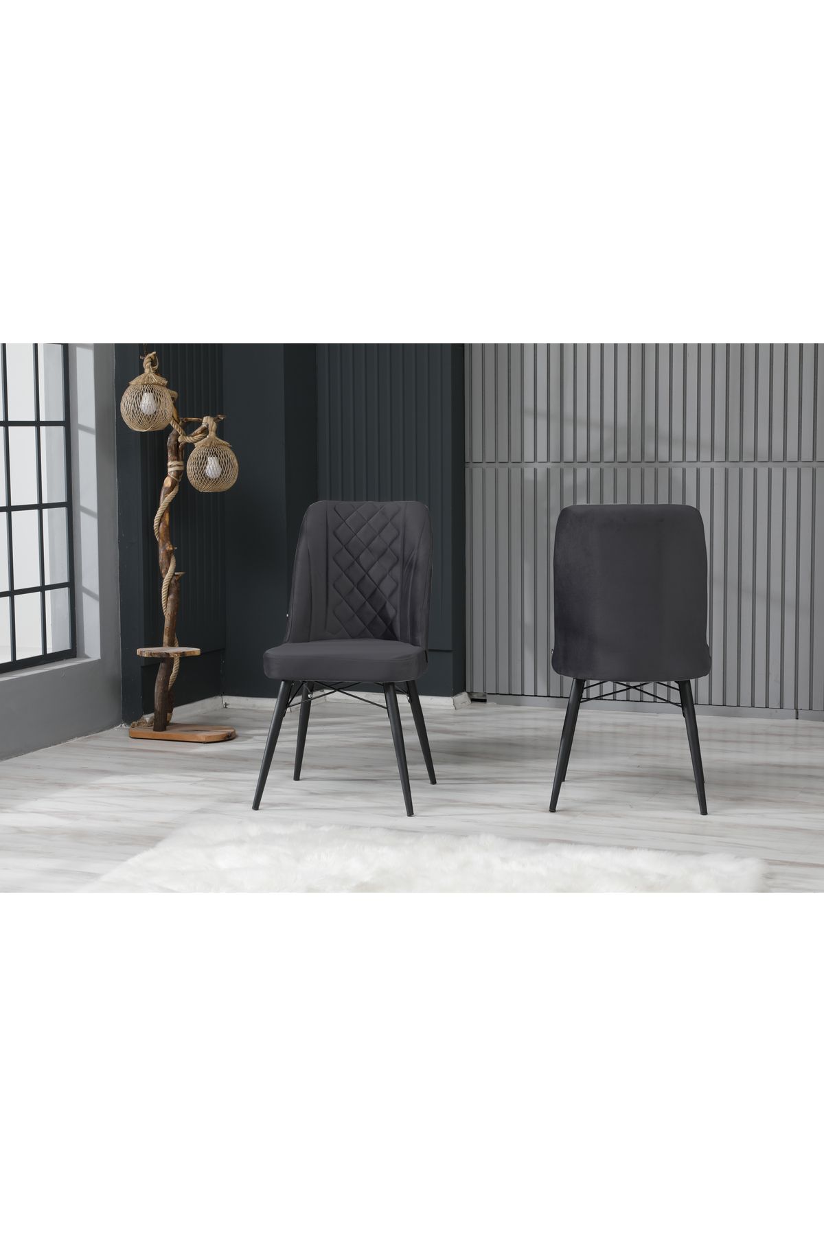 İNCİMO Cafe Salon Mutfak Sandalyeleri Seher Kptn Antrasit Siyah Ayaklı