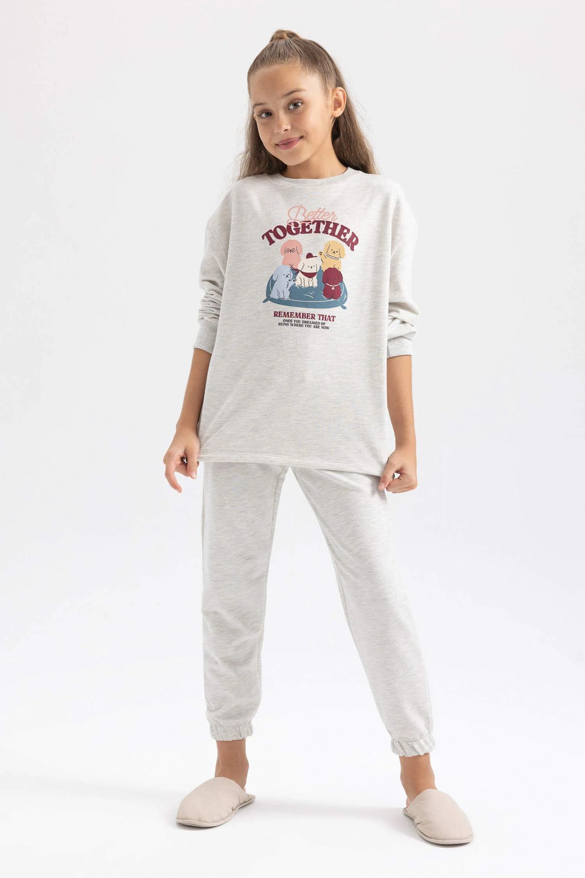 Defacto Kız Çocuk Baskılı Uzun Kollu Pijama Takım