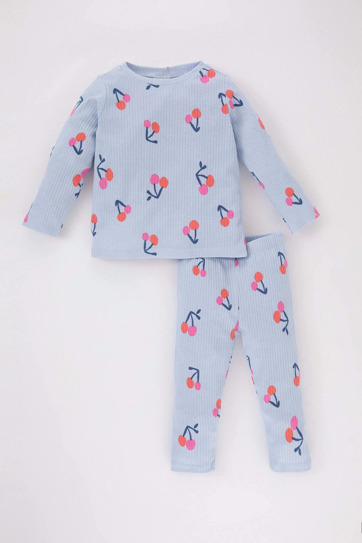Defacto Kız Bebek Meyve Desenli Uzun Kollu Fitilli Kaşkorse Pijama Takımı