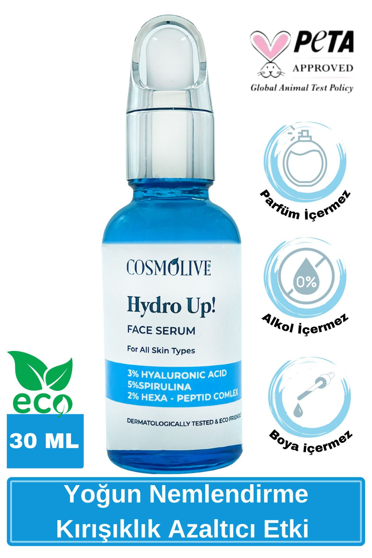 Cosmolive Hyaluronik Asit Peptit Yüz Serumu Yaşlanma Kırışıklık Karşıtı Lifting Kolejen Nemlendirici Serum