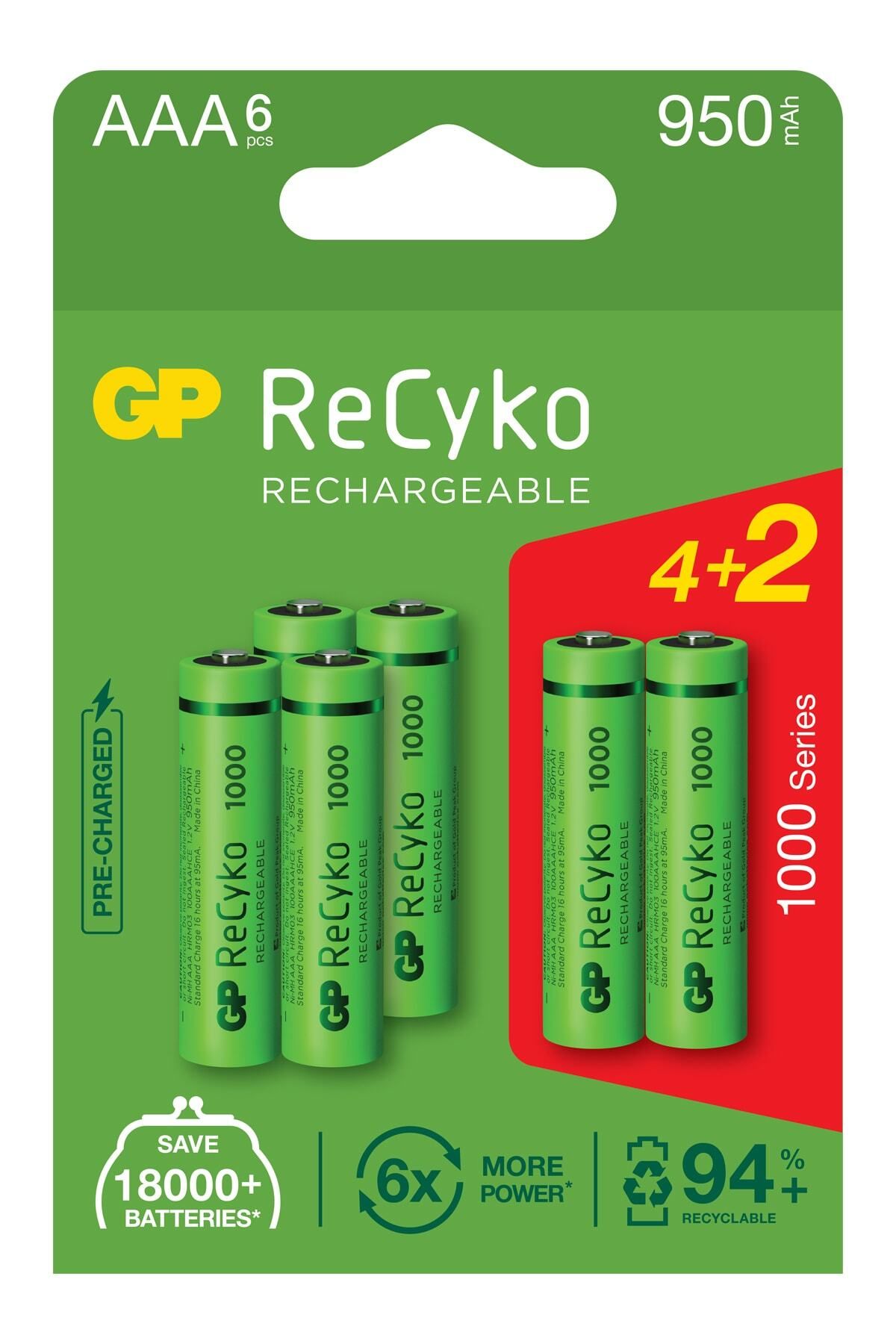 GP Batteries Gp Recyko 1000 Aaa Ni-mh Şarj Edilebilir Ince Kalem Pil 4 2'li Ambalaj