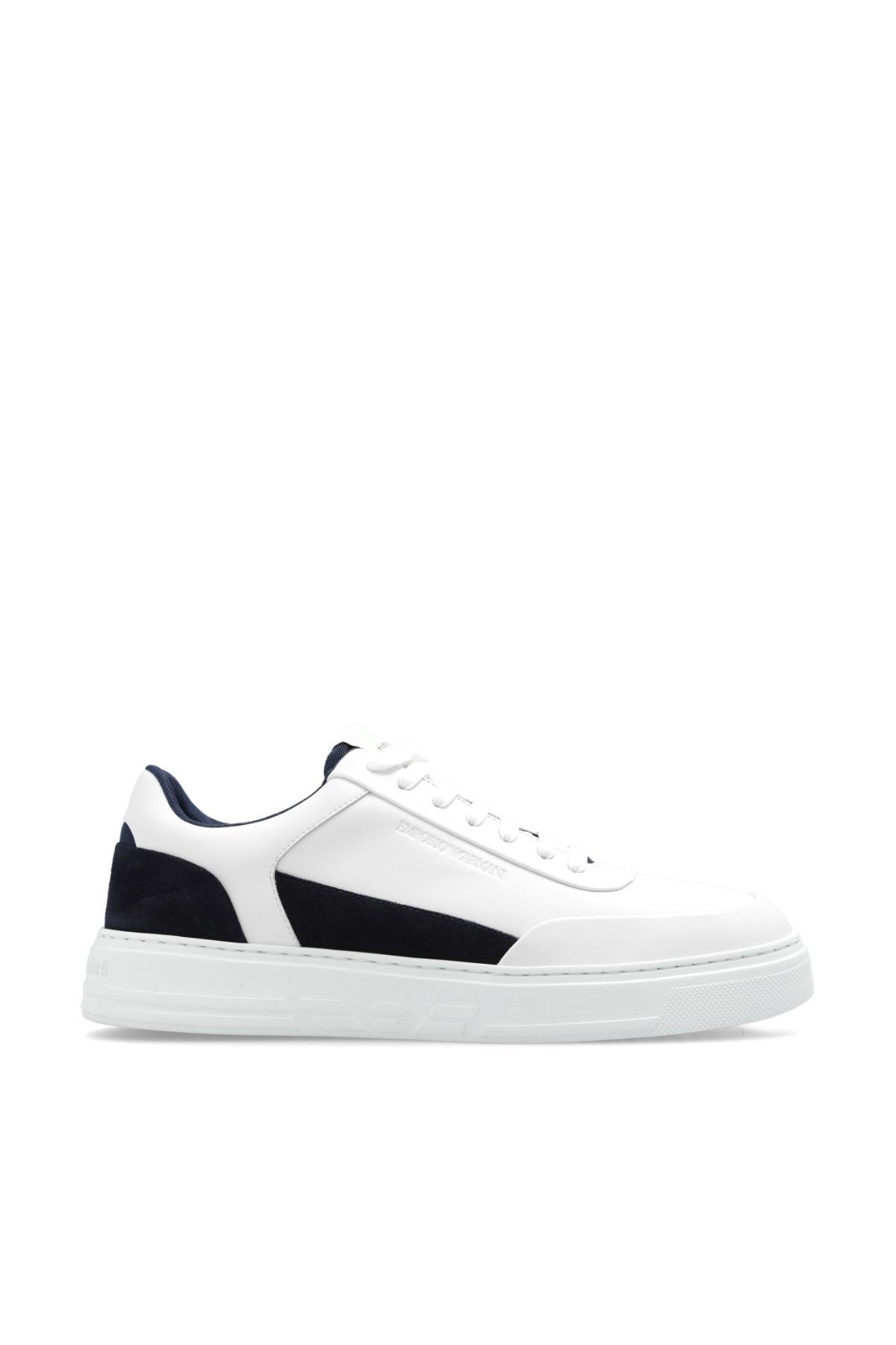 Emporio Armani Erkek Marka Logolu Bağcıklı Kaydırmaz Tabanlı Günlük Beyaz-Siyah Sneaker X4X645 XN958-T437