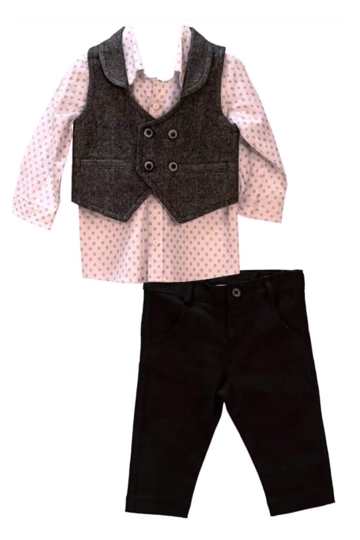 Zeyland Erkek Çocuk % 100 Pamuk Cotton Gri Renk Yelek Pantolon Gömlek Gravat 4'lü Takım Elbise 82z1pga77