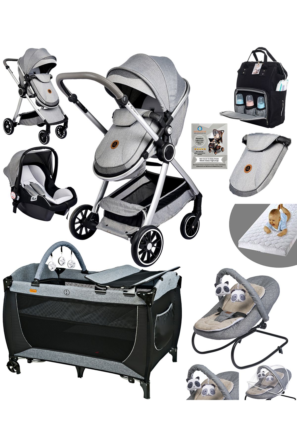 Baby Home 9 In 1 Full Takım 990 Travel Sistem Bebek Arabası 560 Oyun Parkı Yatak Beşik 330 Ev Tipi Ana Kucağı
