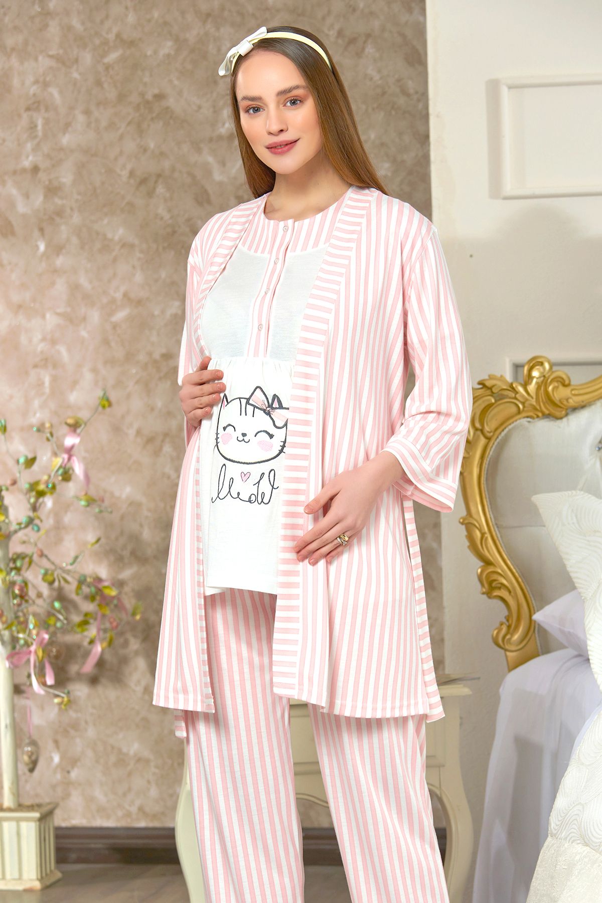 Flora Lohusa Hamile Sabahlıklı Pijama Takım