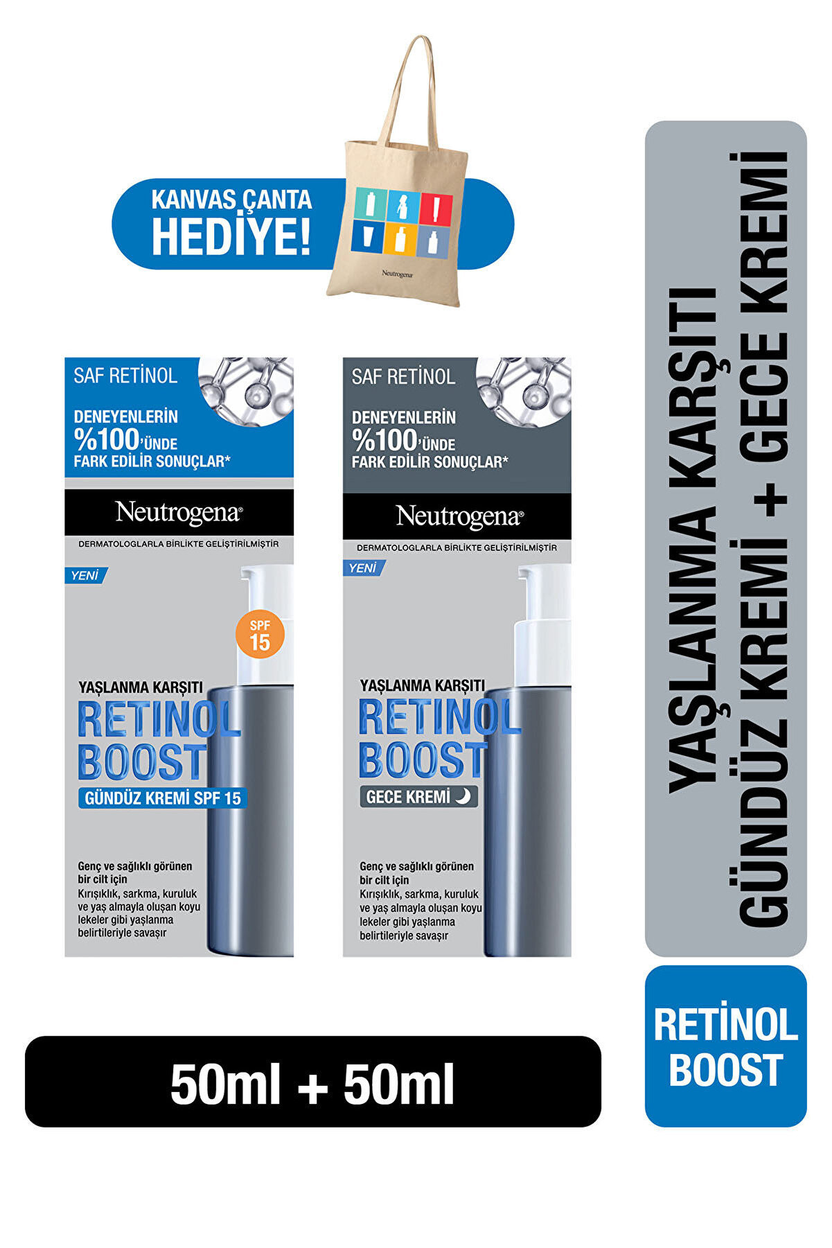Neutrogena Retinol Boost Kırışıklık Karşıtı Gündüz Kremi Antiaging + Retinol Boost Gece Kremi Çanta Hediyeli