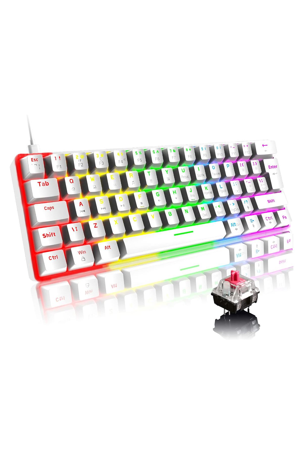 ROBEVE RGB Oyun Klavyesi Red Switch 62 Tuşlu Oyuncu Klavyesi Mekanik Klavye Type C Beyaz RGB Blic Klavye