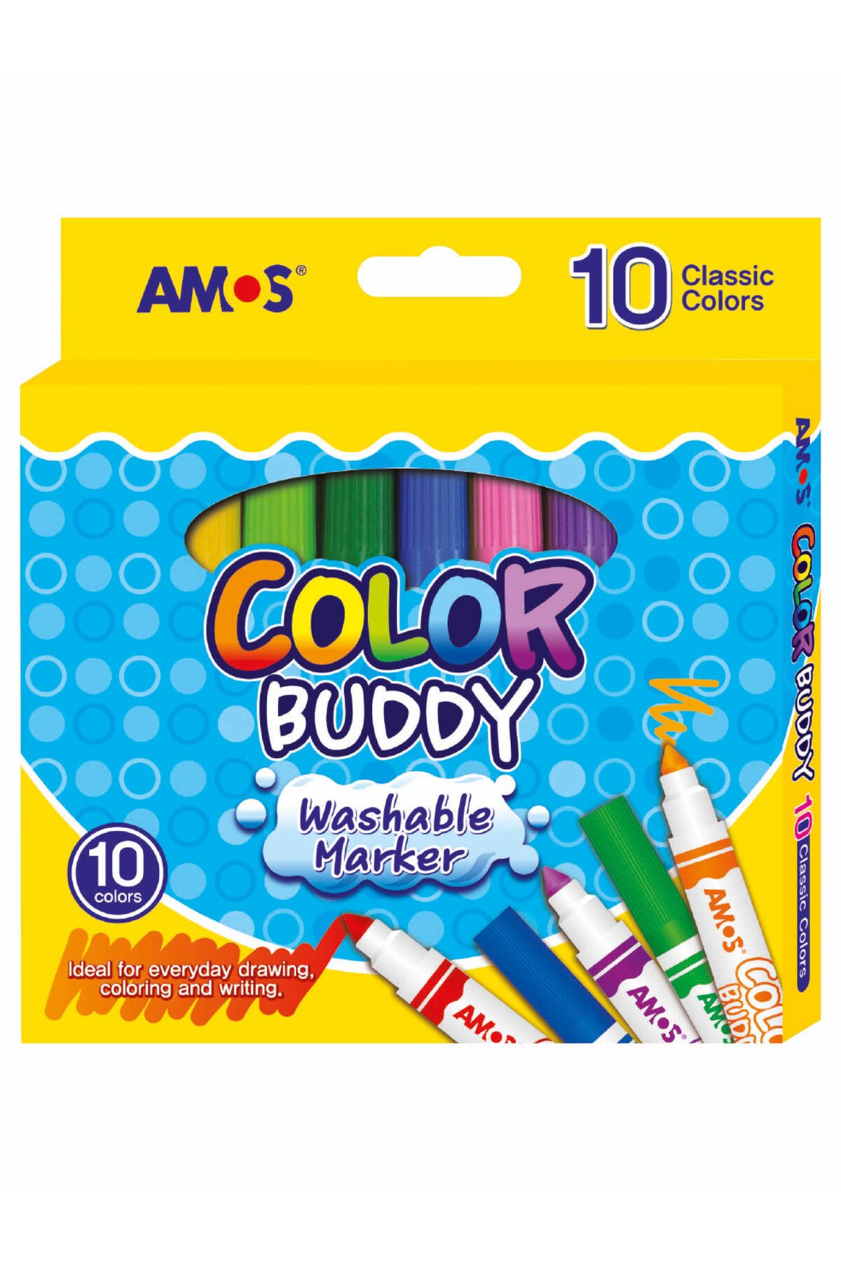 Amos Color Buddy - 10 Renk Keçeli Kalem Yıkanabilir