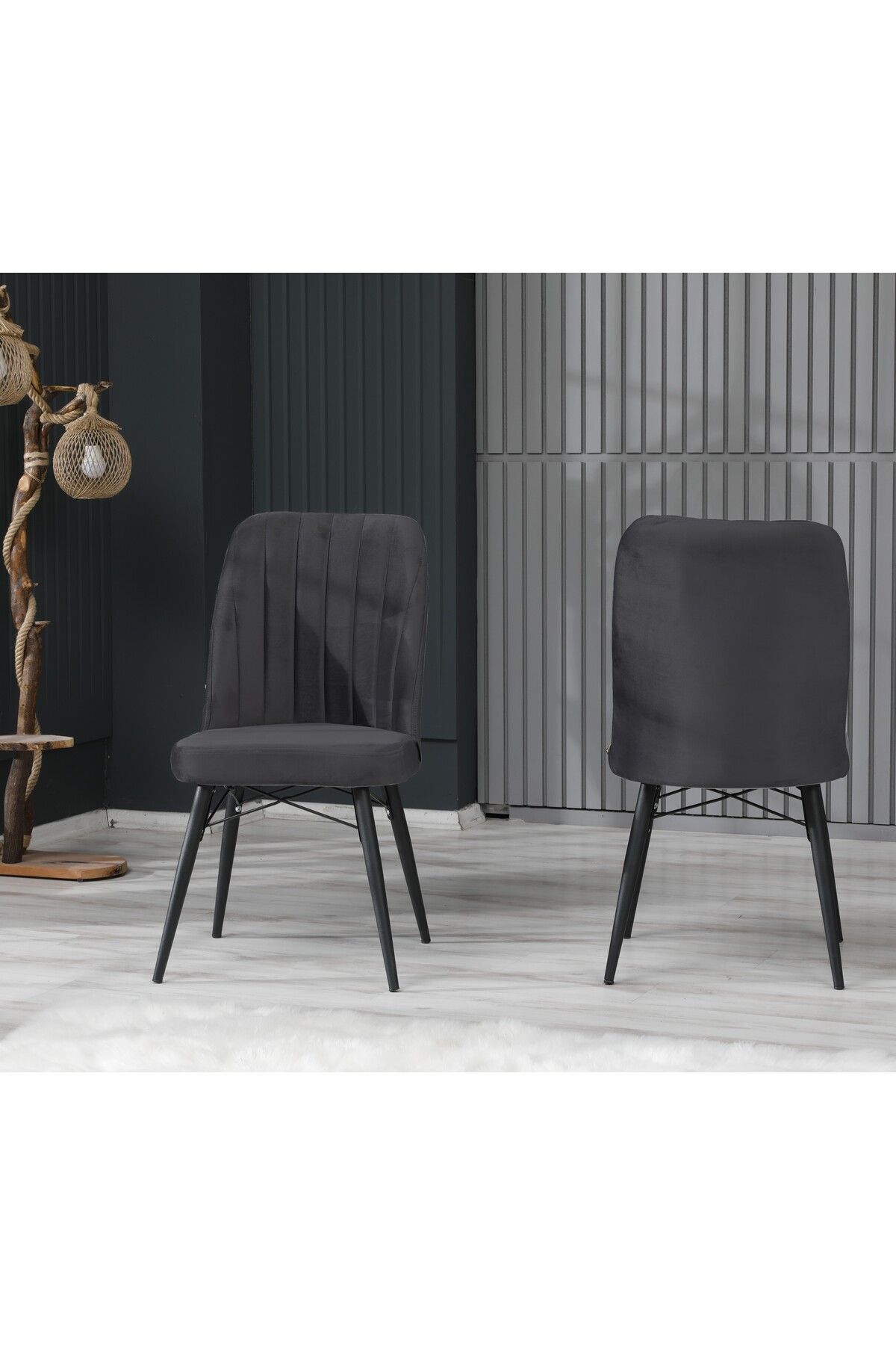 EZU Salon Mutfak Sandalyeleri Seher Antrasit Siyah Ayaklı Sandalye