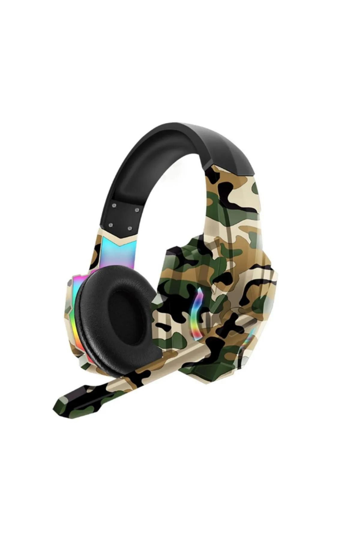 XİRA Gaming Oyuncu Mikrofonlu Kulaklık Kamuflaj Renkli Işıklı