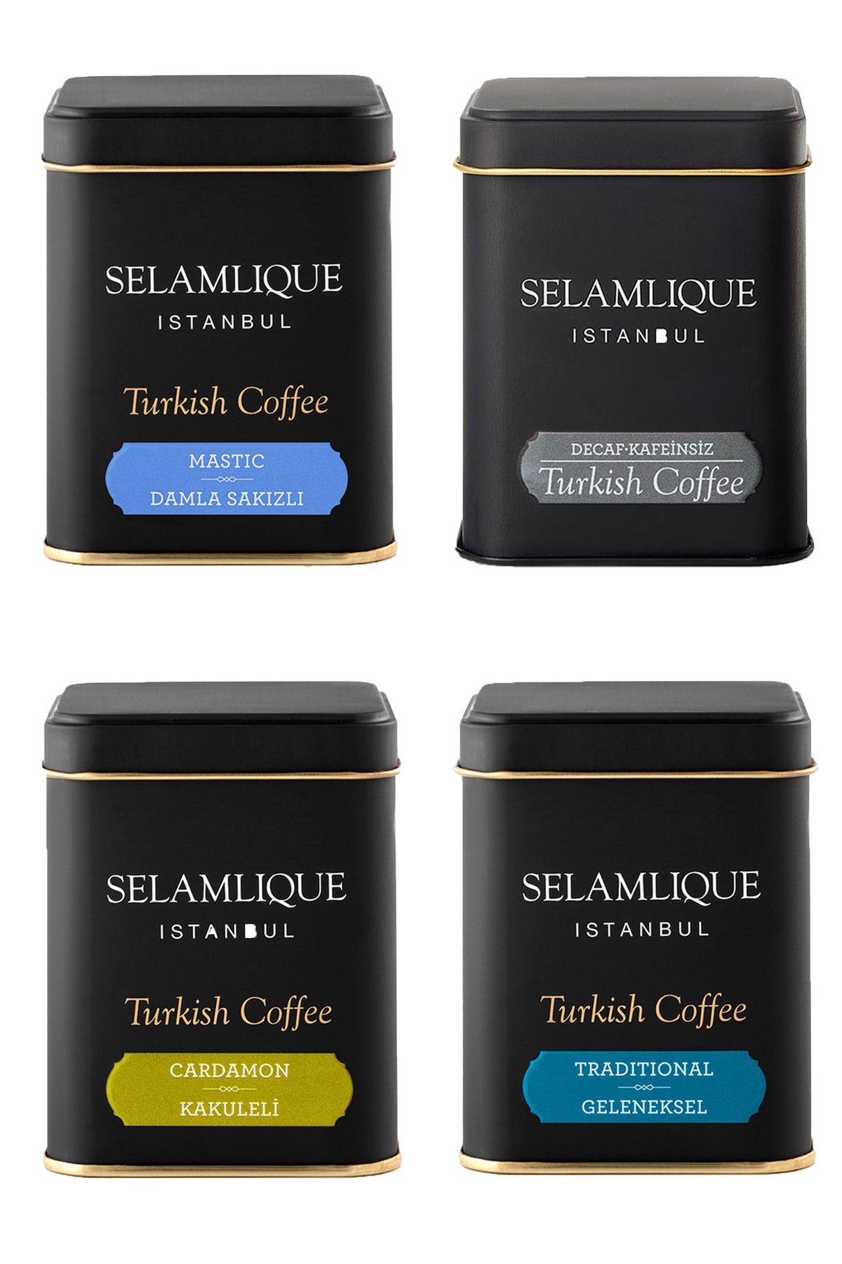 Selamlique KAHVE SETİ Geleneksel + Kafeinsiz +Kakuleli + Damla Sakızlı Türk Kahvesi