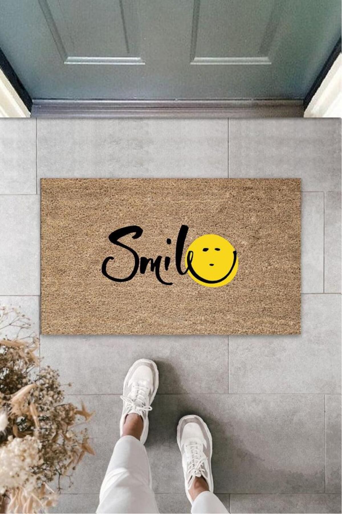 Genel Markalar Kahverengi Kapı Önü Paspası Smile Desen  K-3269