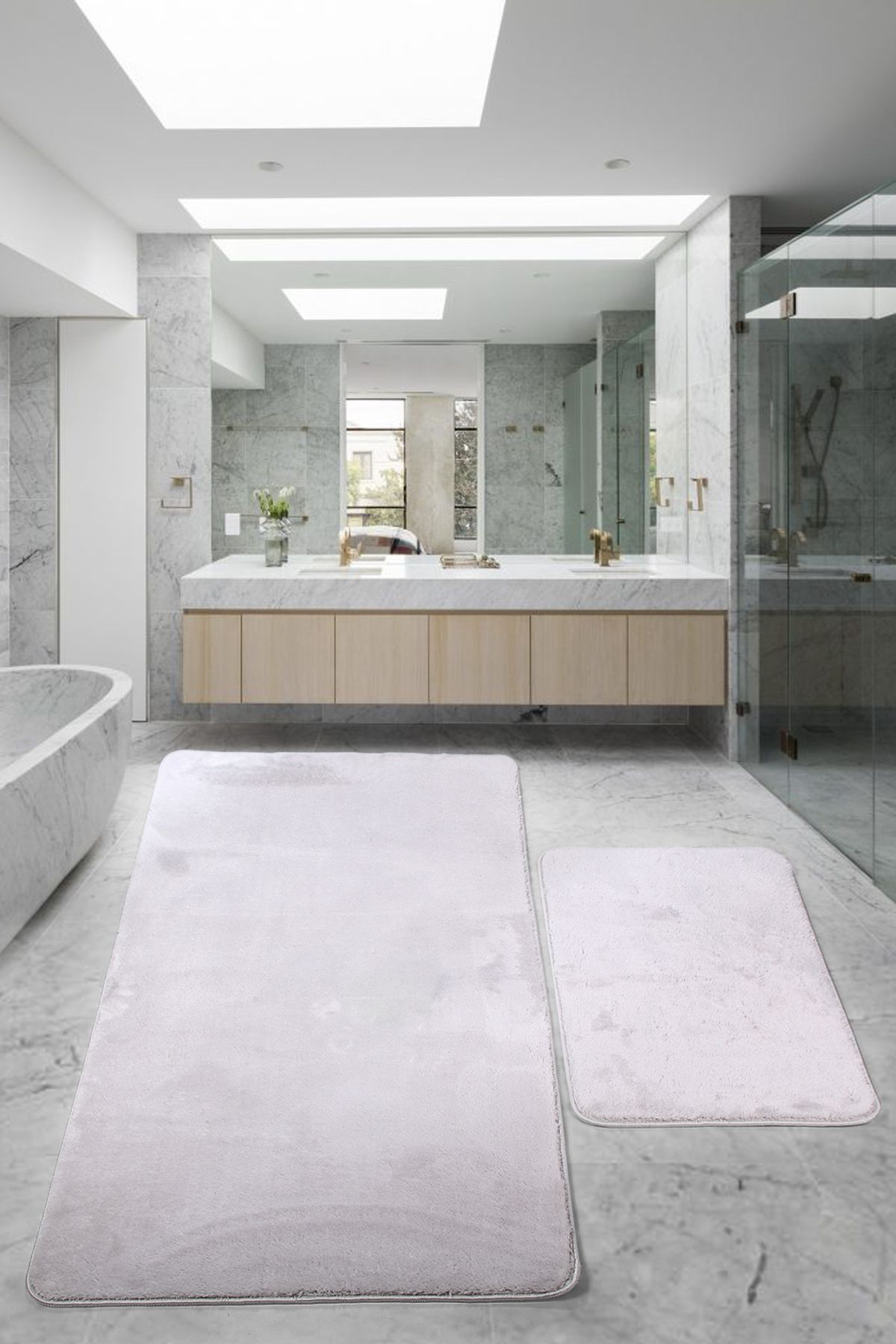 Saroni Relax Gri Leke Tutmaz Yıkanabilir Kaymaz Taban Modern Yumuşak Lüks Banyo Takımı 80x150 & 50x80