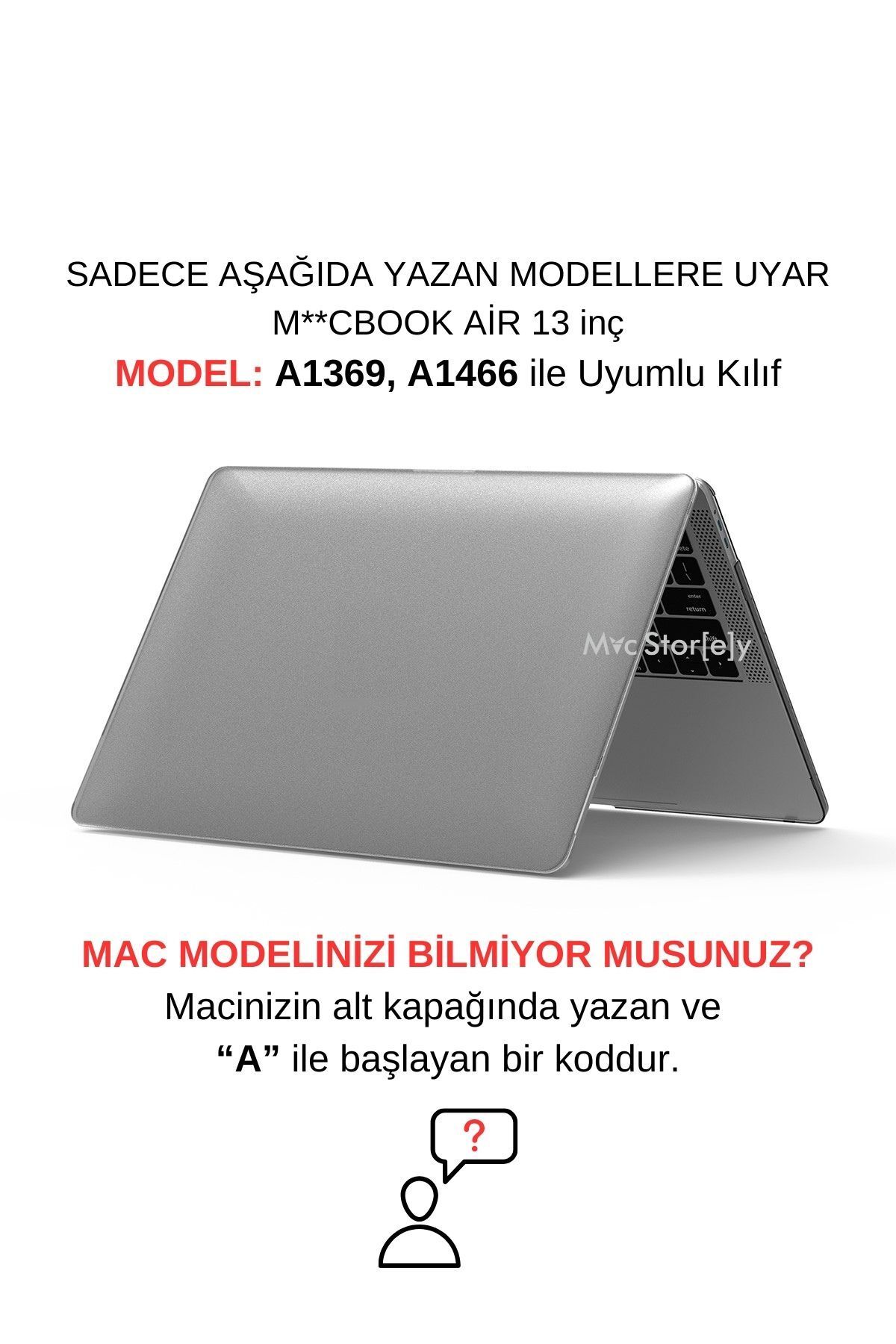 Mcstorey Macbook Air Kılıf 13inç (ESKİ USB'Lİ MODEL 2010-2017) A1369 A1466 Ile Uyumlu Mat-w
