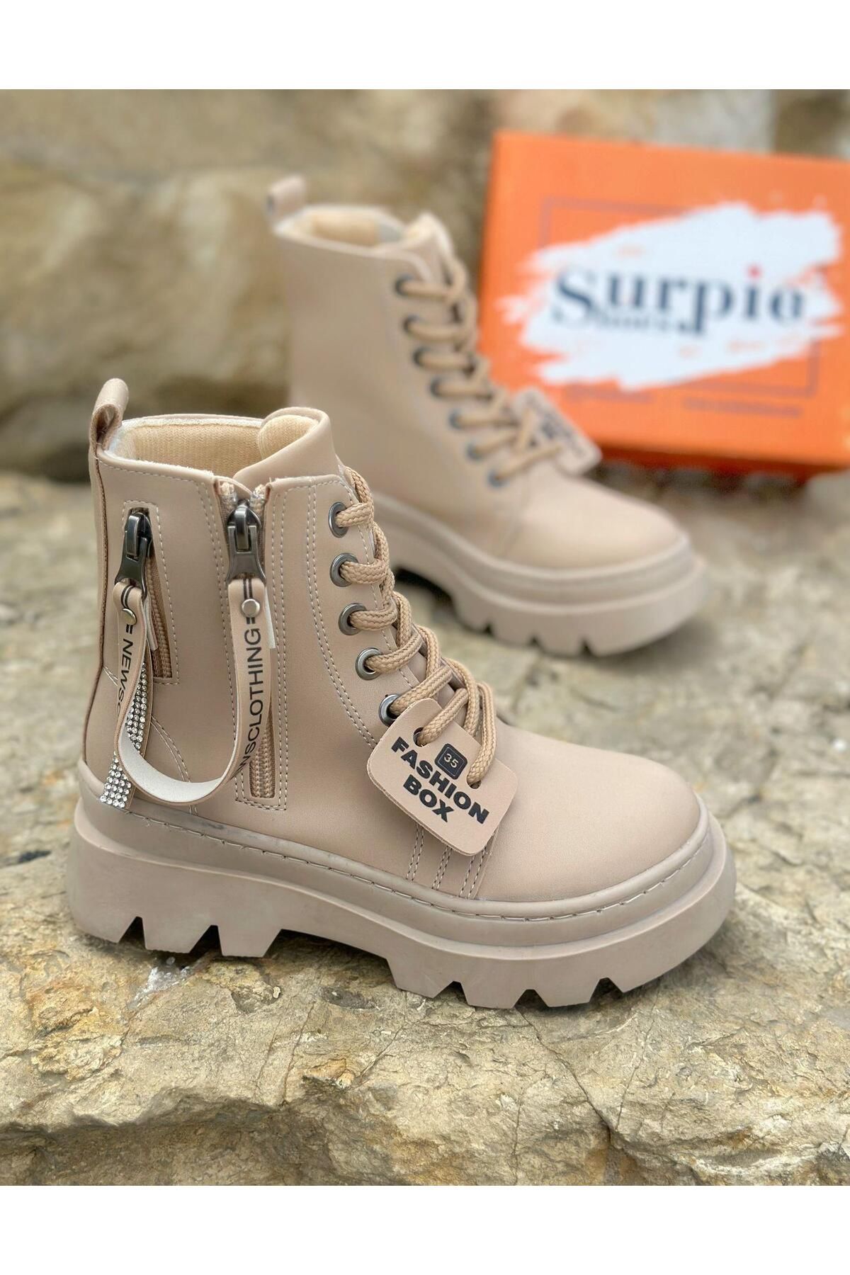 Surpie Shoes Çocuk Bot, Sıcak Astar Esnek Yüksek Taban Fermuarlı Çocuk Bot